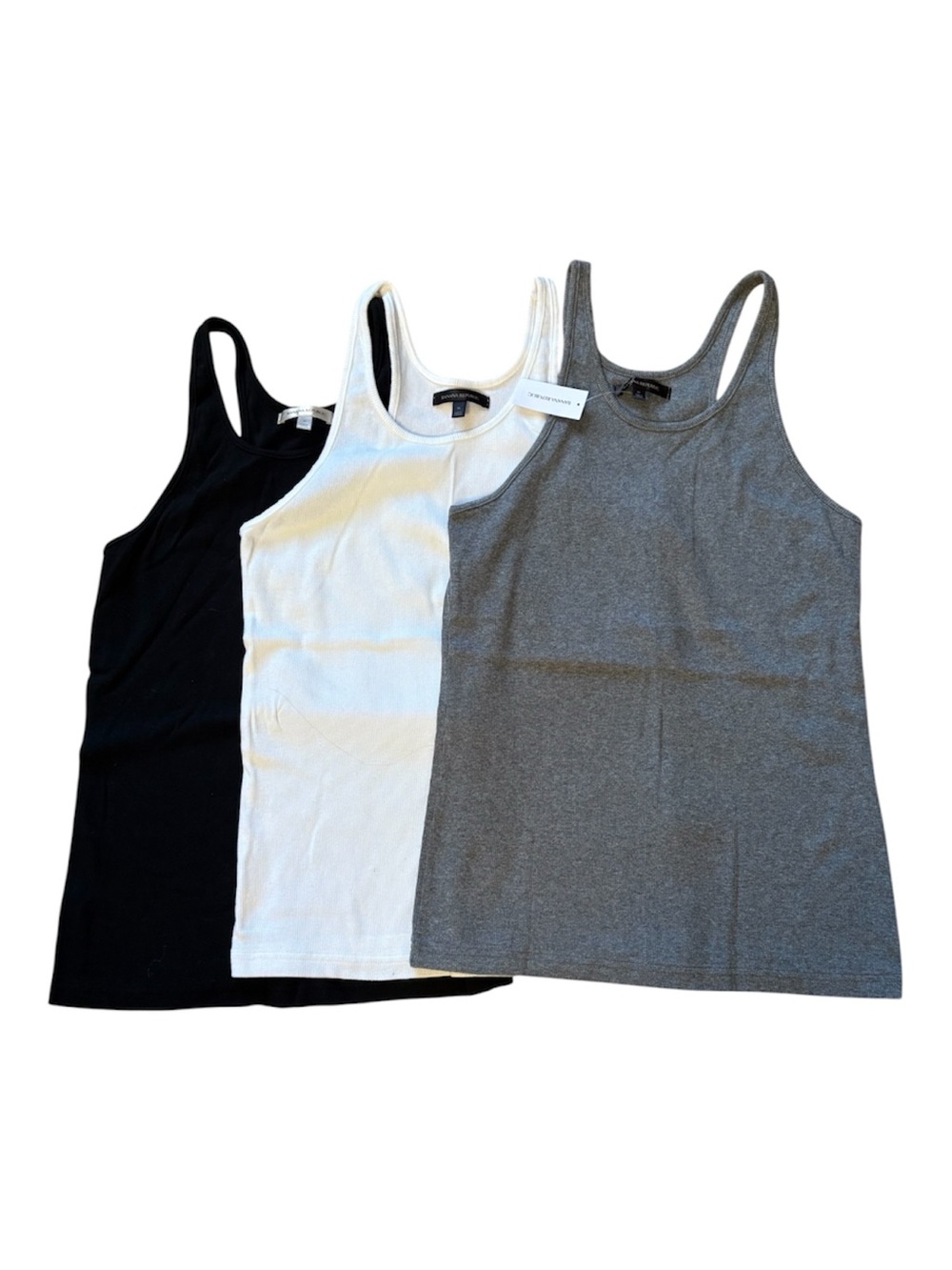 Banana Republic Racerback Ribbed Tank lot of 3- Black, White & Gray, Medium, new